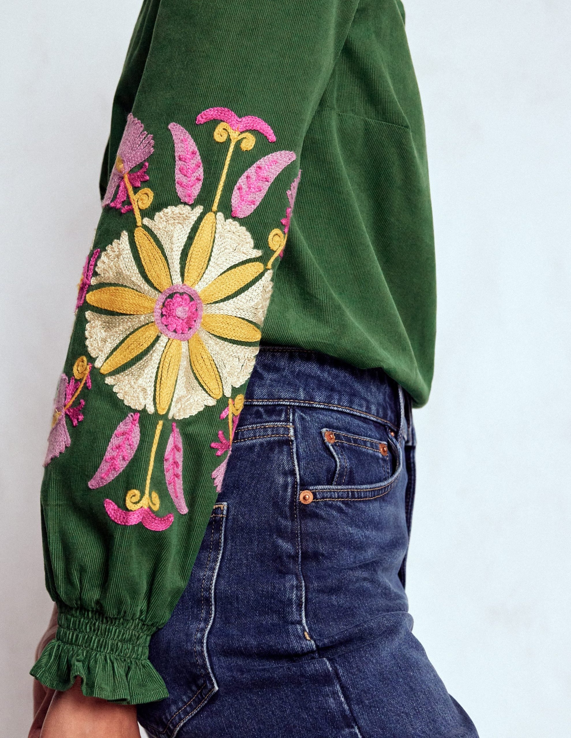 Lorna Cord Top-Hunter Green Embroidered - Image 2