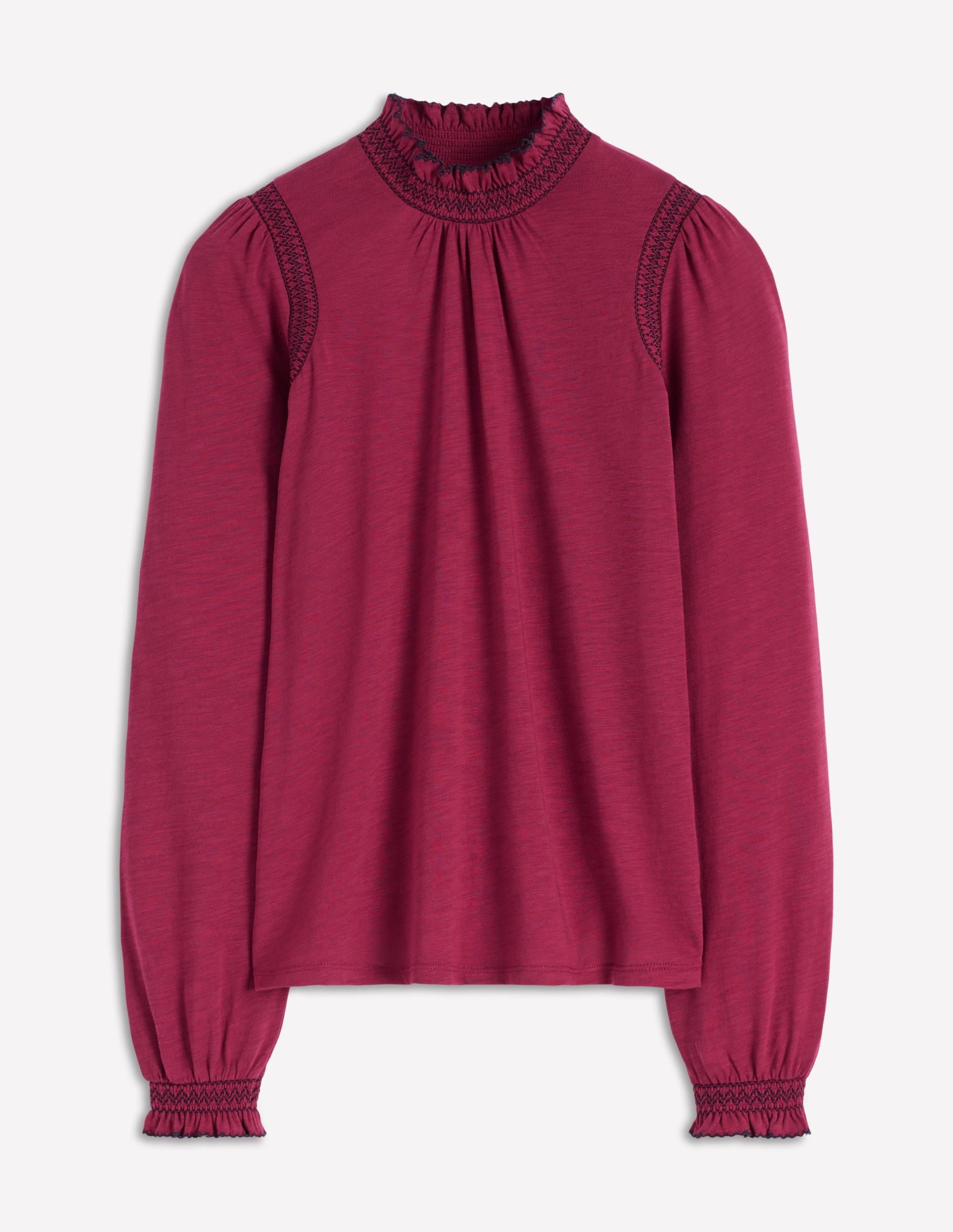 Tia Smocked Neck Jersey Top-Ruby Red - Image 6