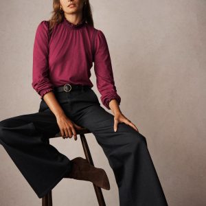 Tia Smocked Neck Jersey Top-Ruby Red