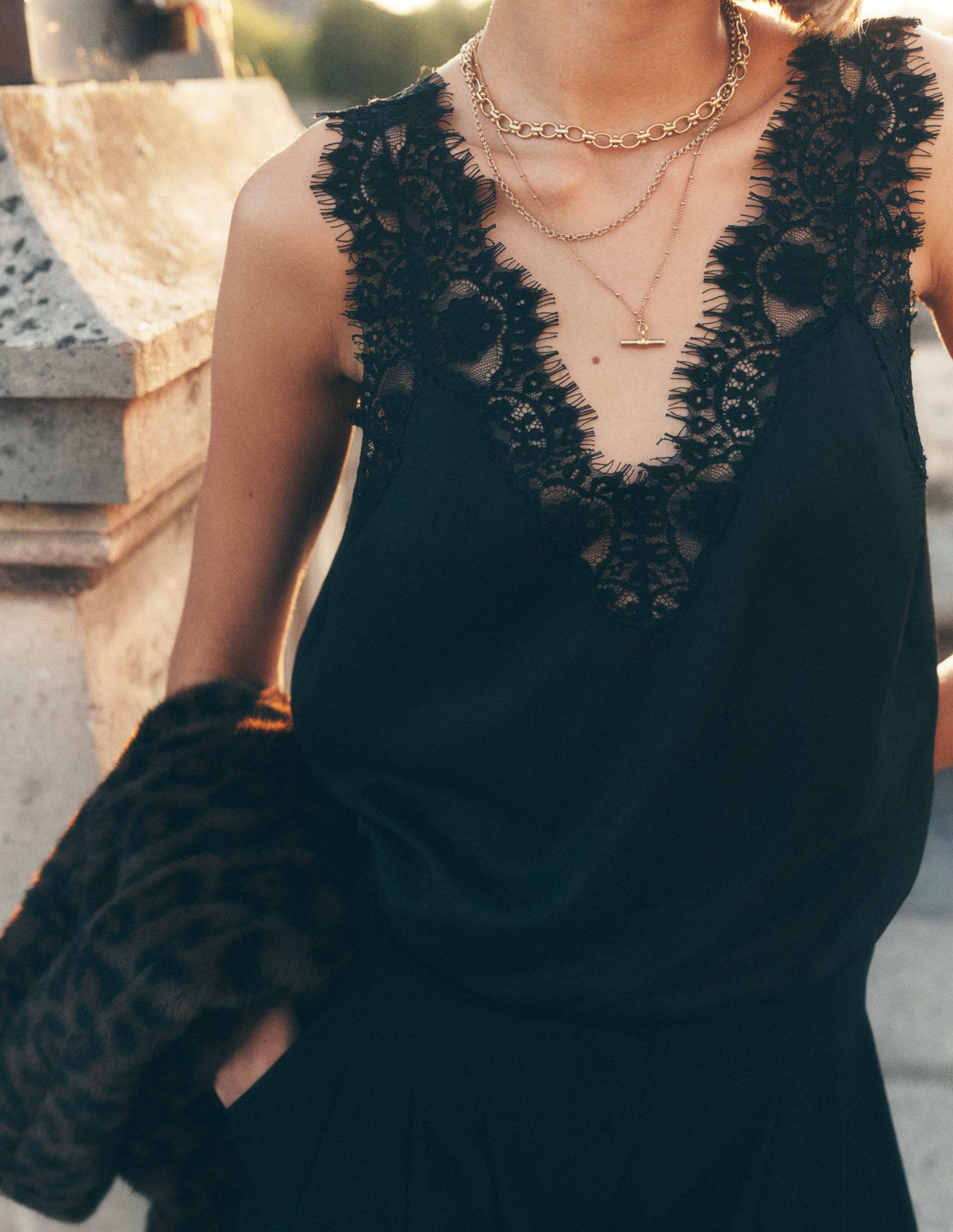 Silk-blend Lace Trim Cami Top-Black - Image 6