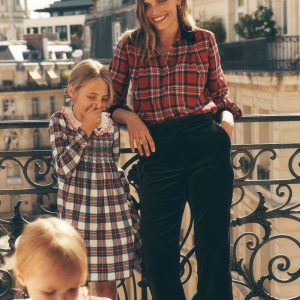 Velvet Collared Check Shirt-Red Check