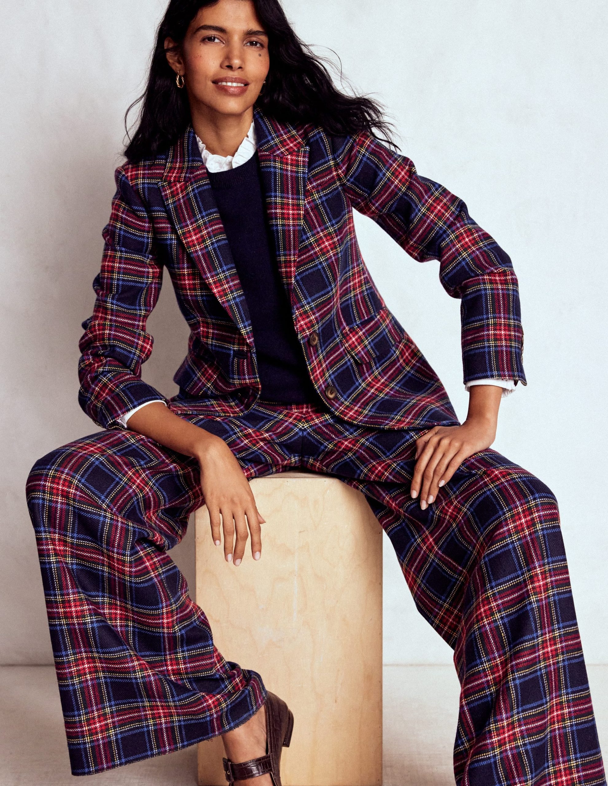 Stamford Wool-Blend Blazer-Navy. Green and Red Check