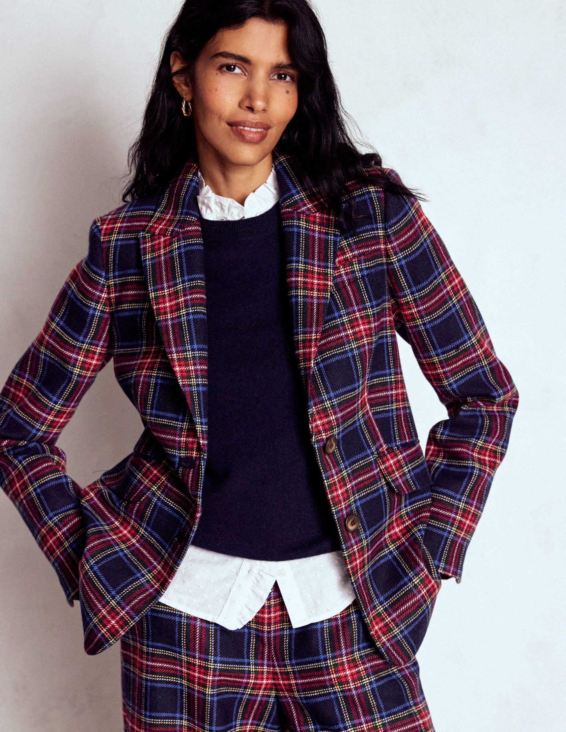 Stamford Wool-Blend Blazer-Navy. Green and Red Check - Image 4