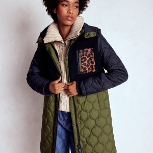 Borg Mix Coat-Navy & Khaki Mix
