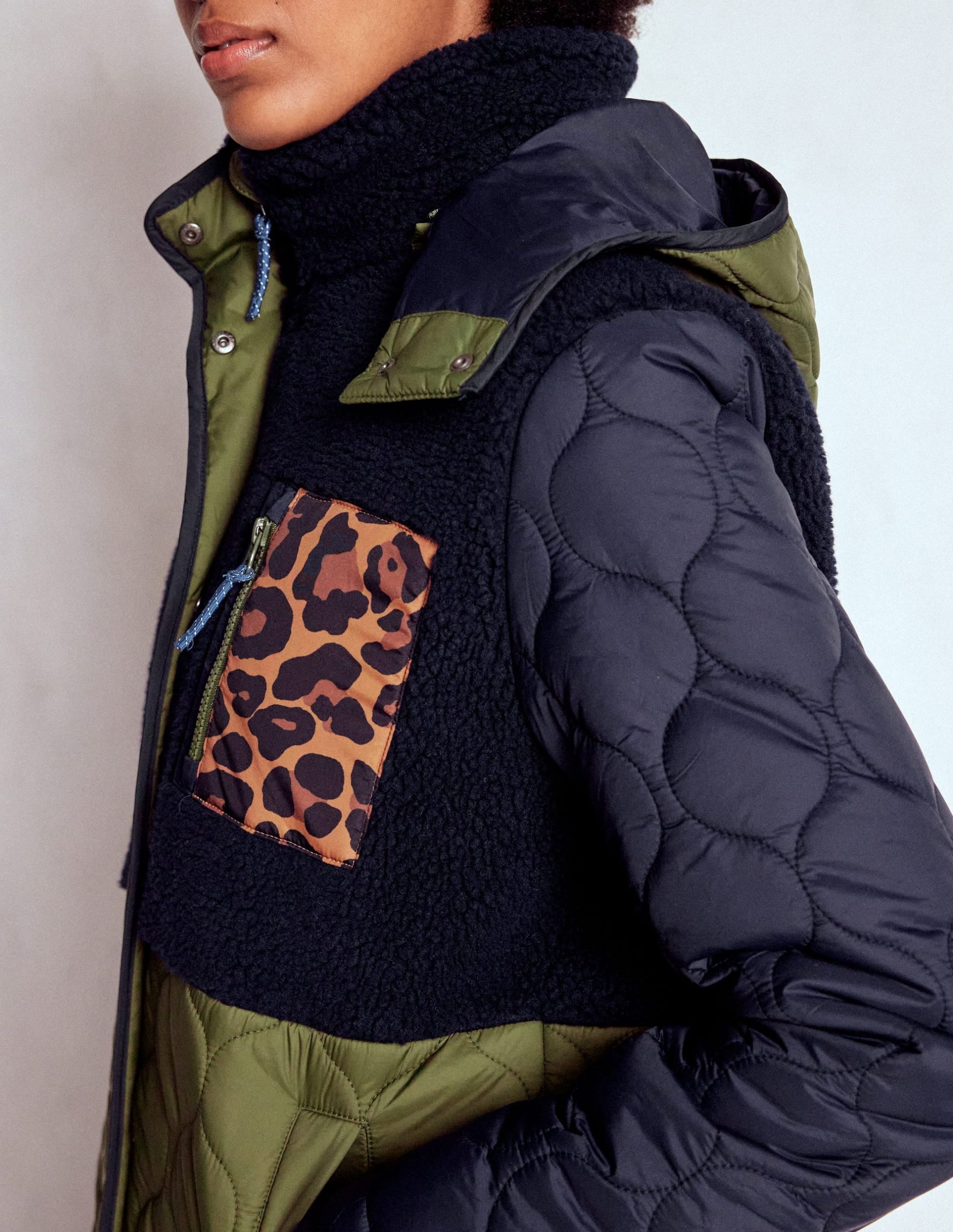 Borg Mix Coat-Navy & Khaki Mix - Image 2