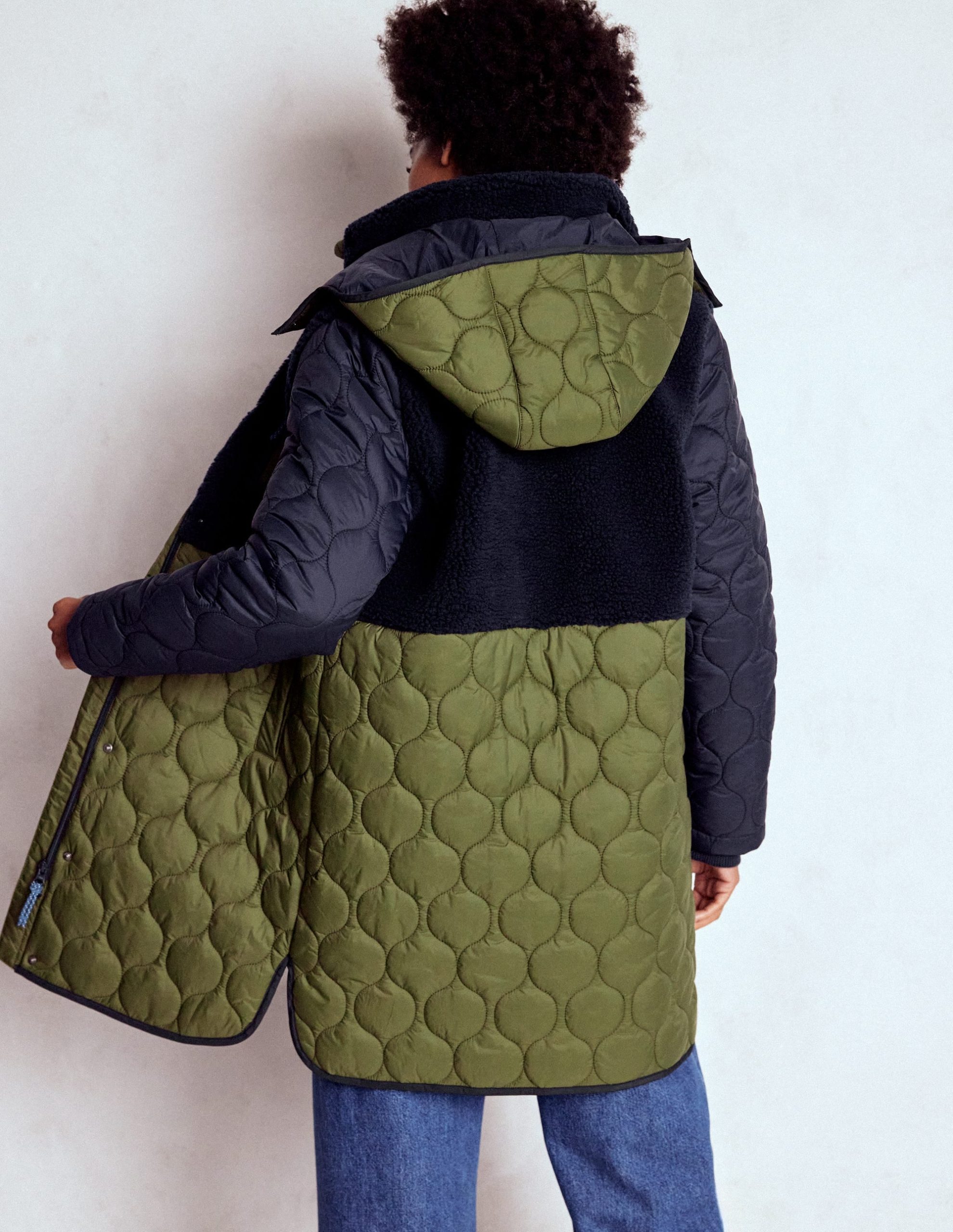 Borg Mix Coat-Navy & Khaki Mix - Image 3