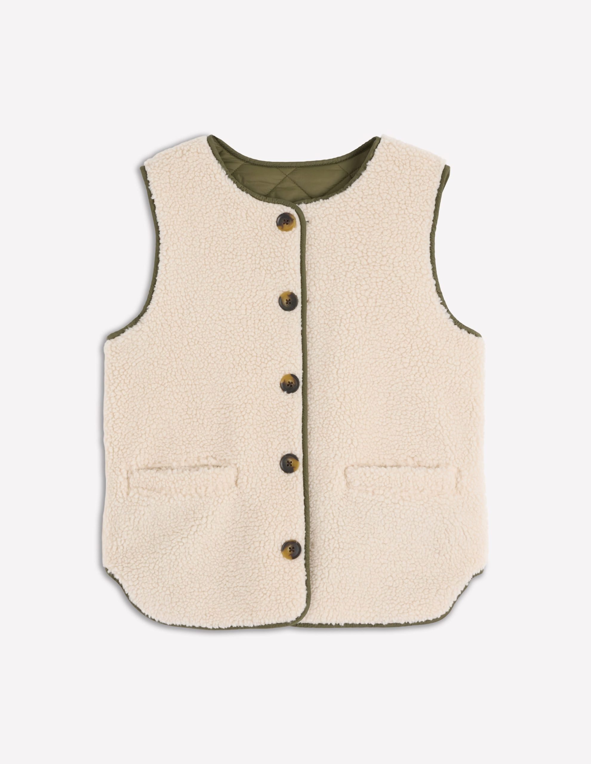 Clerkenwell Reversible Gilet-Woodland Green. Natural Borg - Image 6