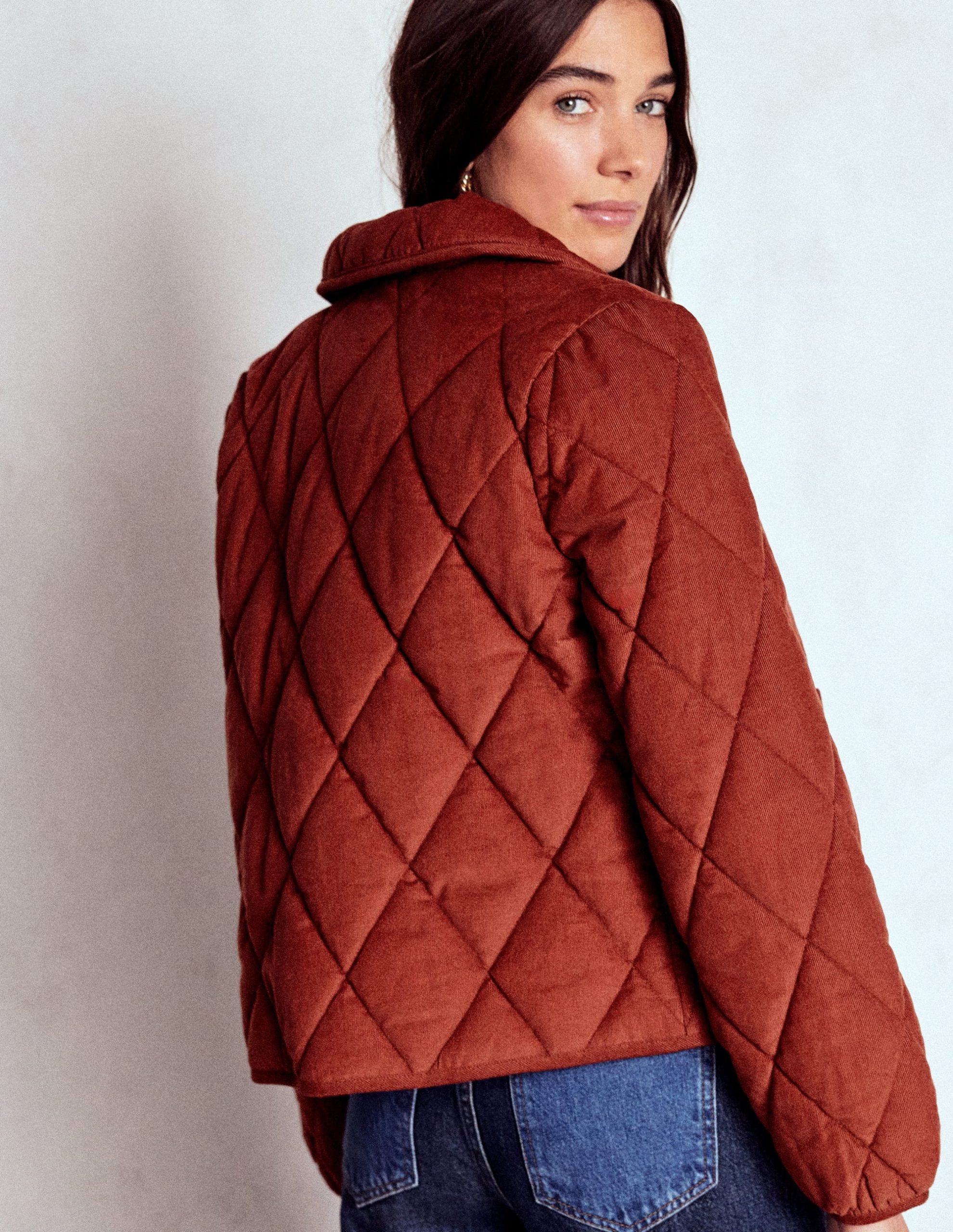 Fitzrovia Quilted Cord Jacket-Fire Brick Red - Image 3