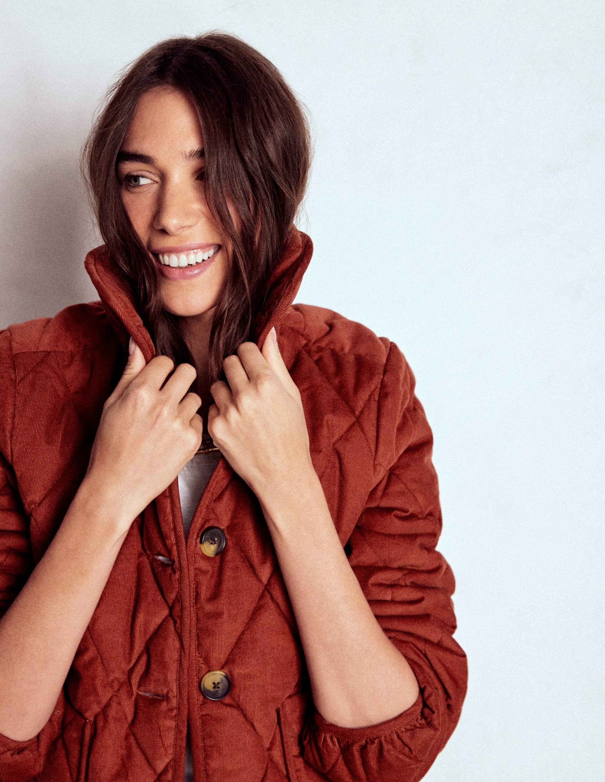 Fitzrovia Quilted Cord Jacket-Fire Brick Red - Image 5