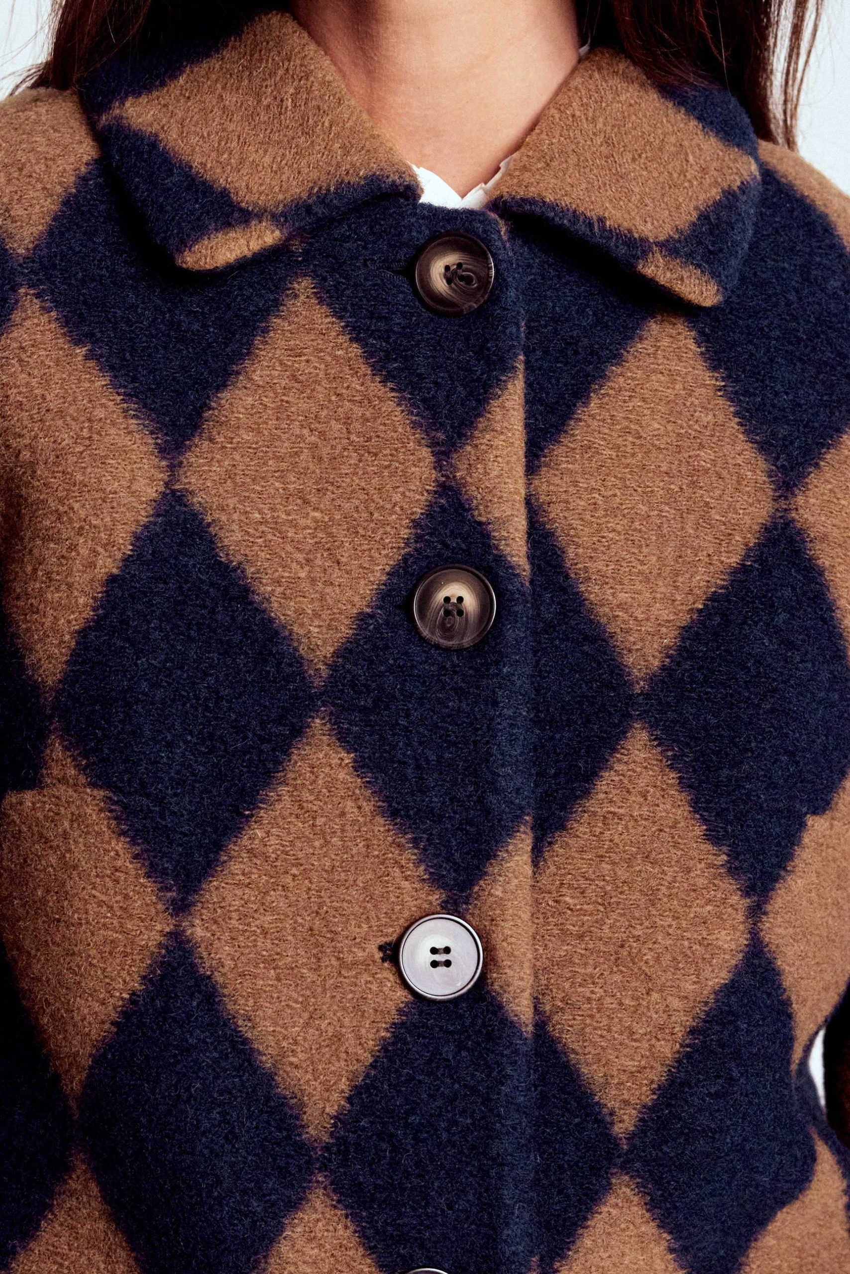 Edinburgh Swing Coat-Camel and Navy Argyle - Image 2