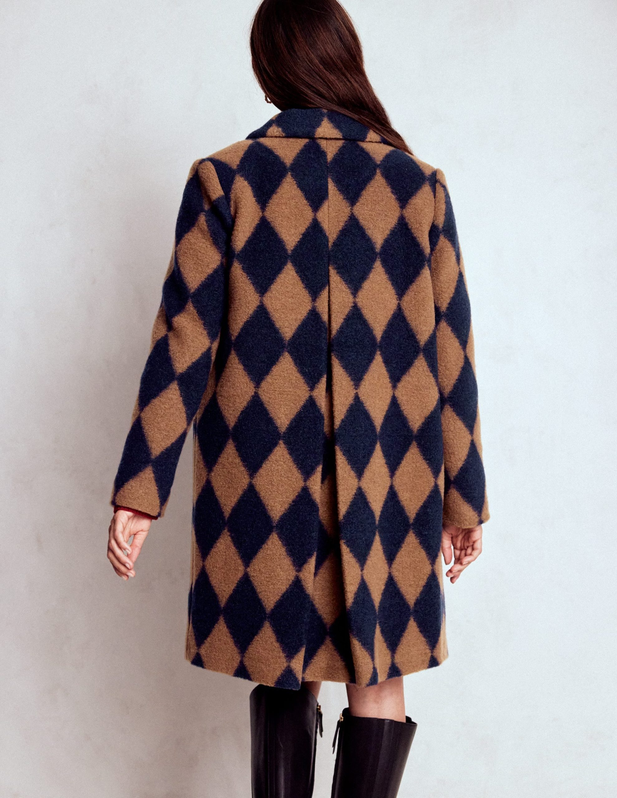 Edinburgh Swing Coat-Camel and Navy Argyle - Image 4