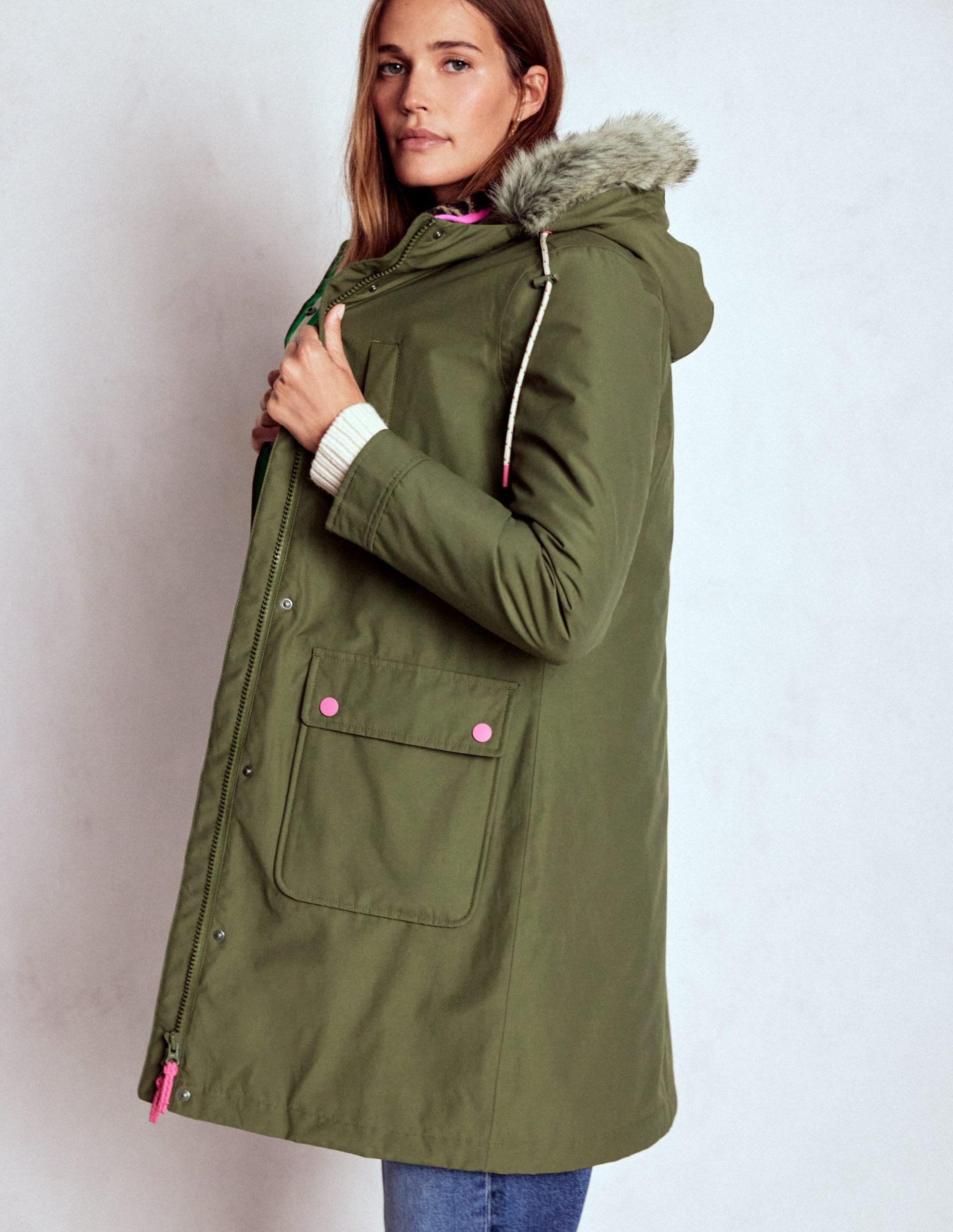 4-In-1 Hooded Parka-Green. Navy. Leopard Borg