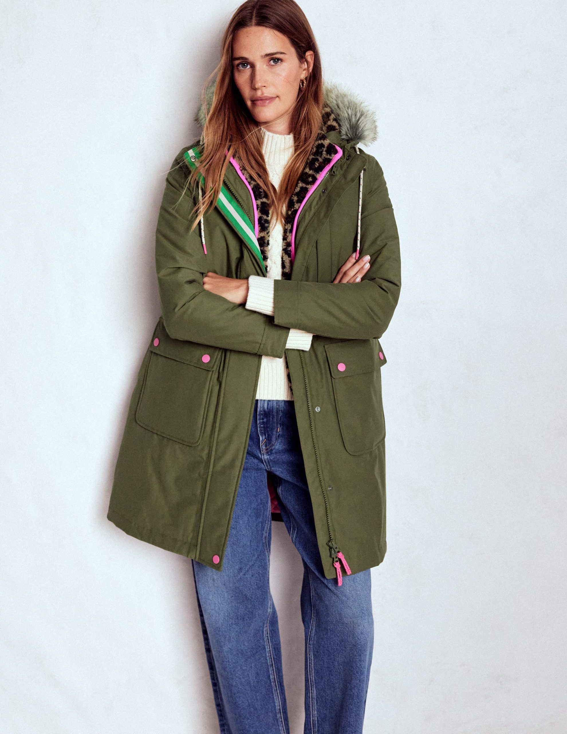 4-In-1 Hooded Parka-Green. Navy. Leopard Borg - Image 3