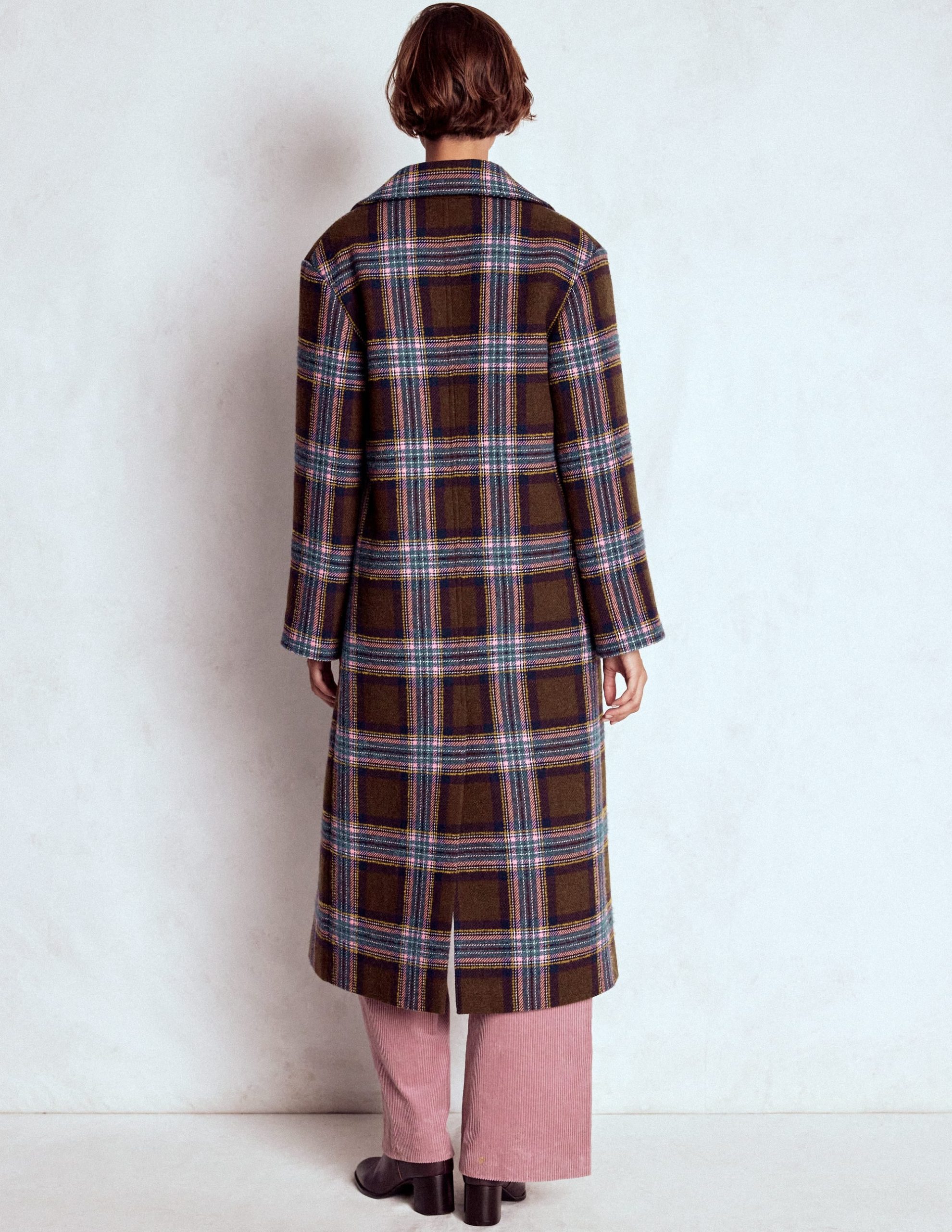 Cocoon Wool Coat-Brown. Teal and Pink Check - Image 4