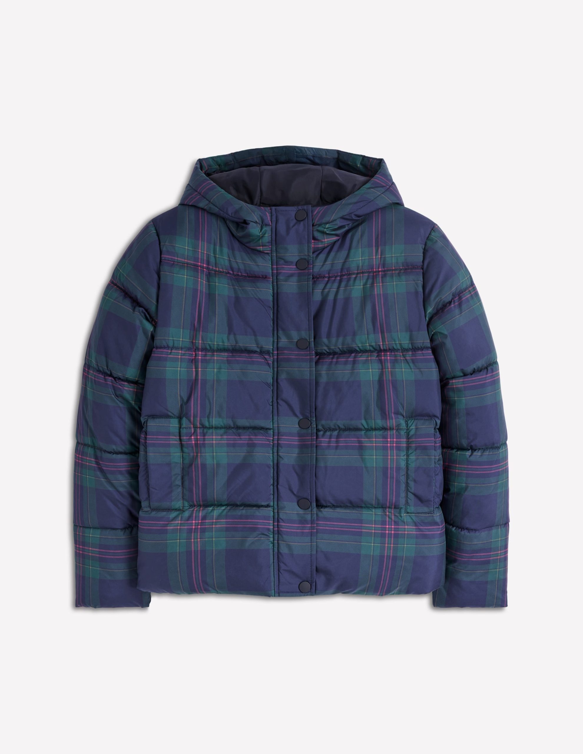 Padded Puffer Coat-Navy & Green Tonal Check - Image 6