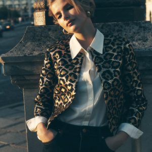 Jacquard Leopard Jacket-Leopard. Lurex Jacquard