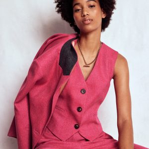 Pink Wool Waistcoat-Red and Pink Wide Herringbone