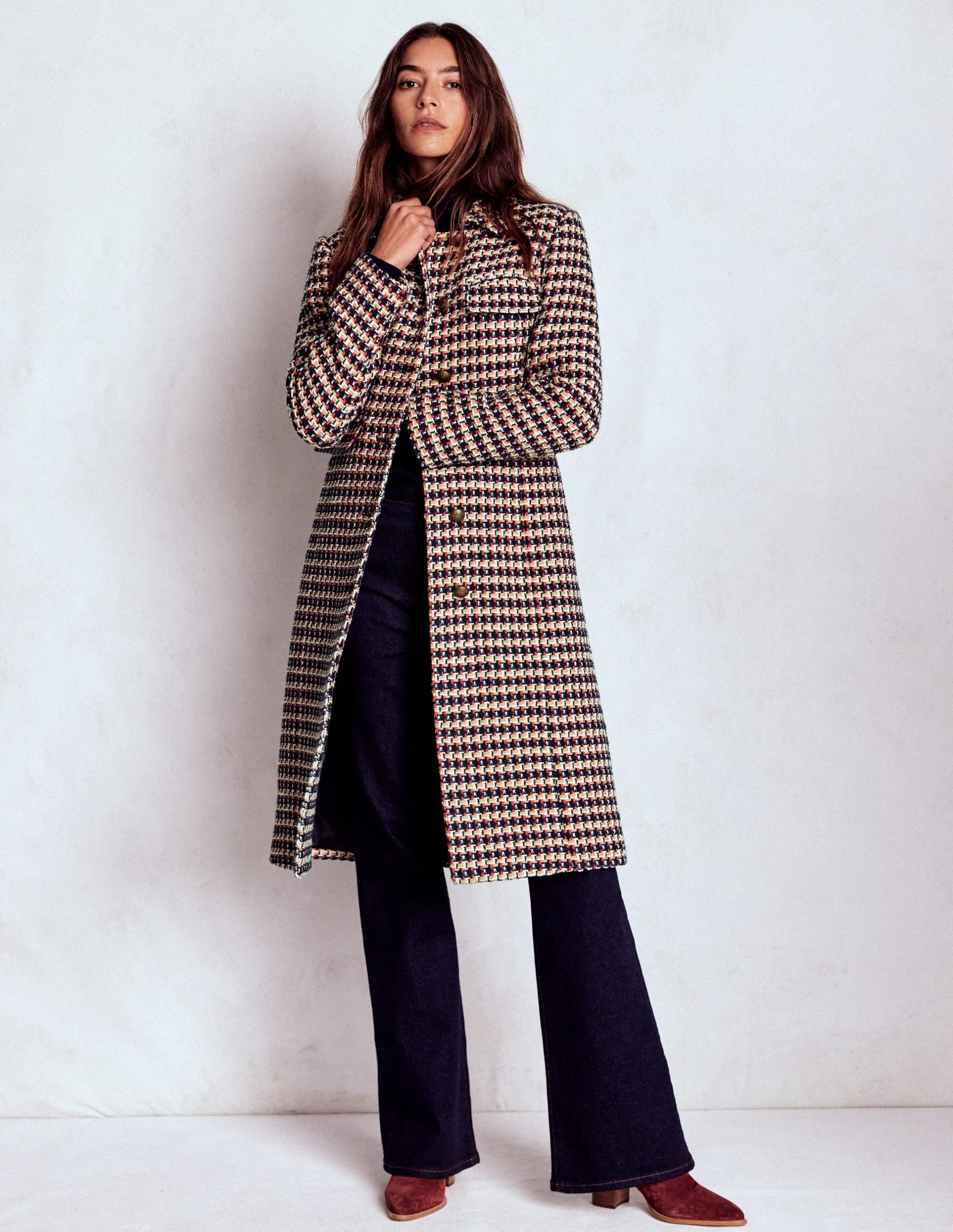 Pocket Detail Coat-Camel. Navy Red - Image 5